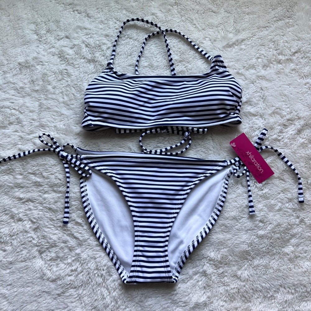 Xhilaration Navy and White Striped Bikini Set